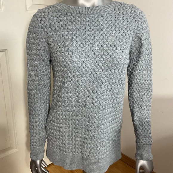 LL Bean Women Sweater Size Xsmall Cotton Long Sleeve Pullover Basket Weave Gray - Picture 2 of 10